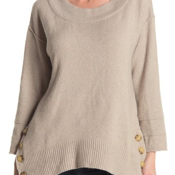 Democracy Sweaters - Democracy Side Button Boatneck Sweater Beige L